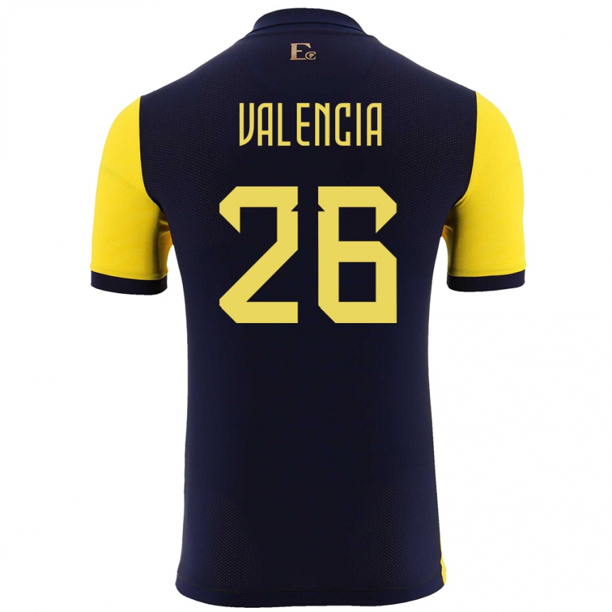 キッズフットボールエクアドルアントニー・バレンシア#26黄ホームシャツ24-26ジャージーユニフォーム