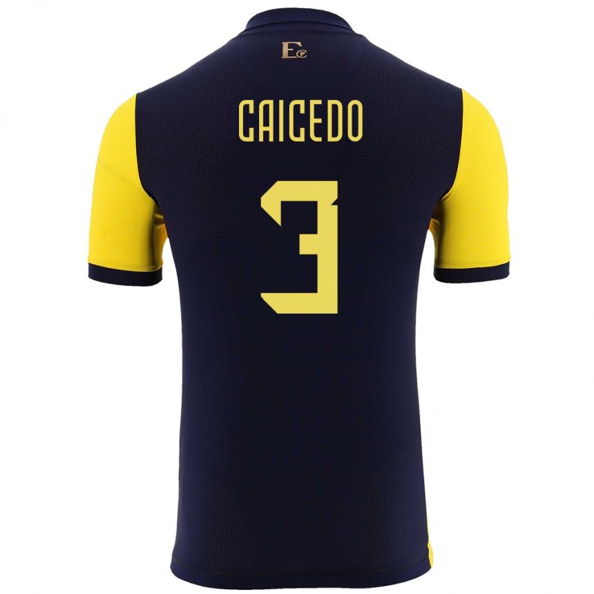 キッズフットボールエクアドルジェシー・カイセド#3黄ホームシャツ24-26ジャージーユニフォーム