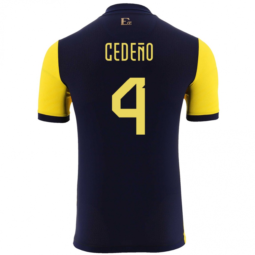 キッズフットボールエクアドルステファニー・セデノ#4黄ホームシャツ24-26ジャージーユニフォーム
