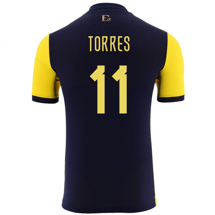 キッズフットボールエクアドルアンバー・トーレス#11黄ホームシャツ24-26ジャージーユニフォーム