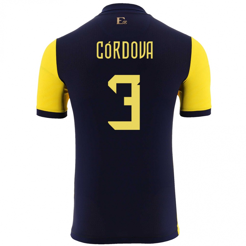 キッズフットボールエクアドルルイス・コルドバ#3黄ホームシャツ24-26ジャージーユニフォーム