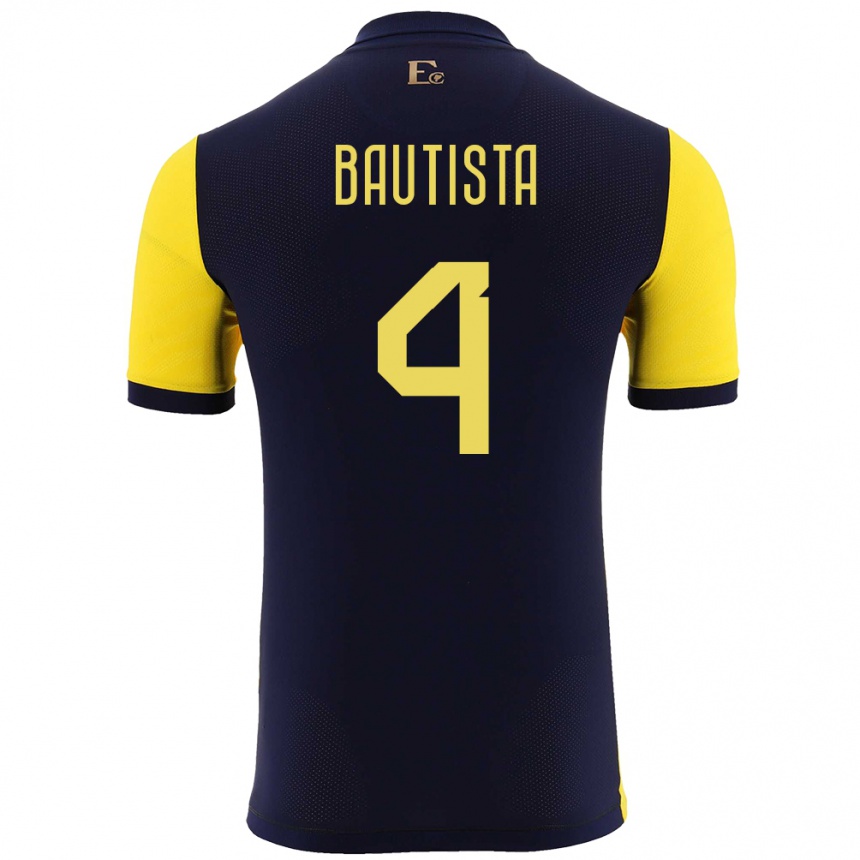 キッズフットボールエクアドルデイビス・バウティスタ#4黄ホームシャツ24-26ジャージーユニフォーム