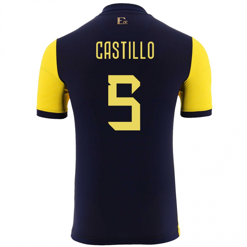 キッズフットボールエクアドルデニル・ダニエル・カスティーロ・プレシア#5黄ホームシャツ24-26ジャージーユニフォーム