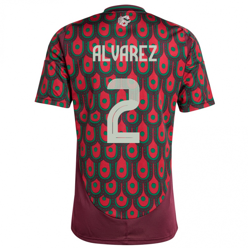 キッズフットボールメキシコケビン・アルバレス#2マルーンホームシャツ24-26ジャージーユニフォーム