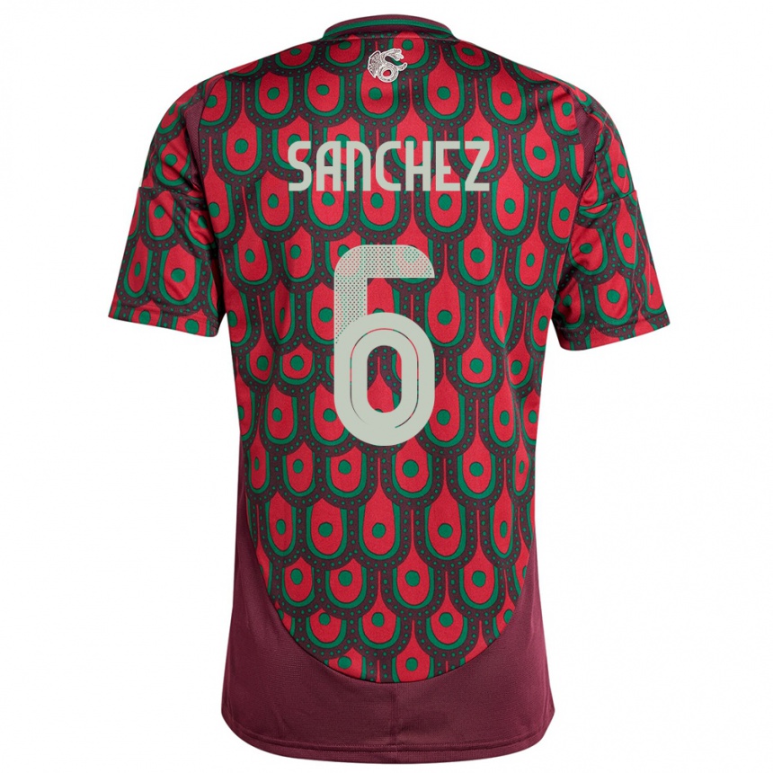 キッズフットボールメキシコエリック・サンチェス#6マルーンホームシャツ24-26ジャージーユニフォーム