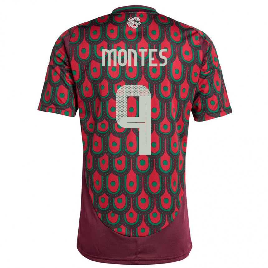 キッズフットボールメキシコセサル・モンテス#9マルーンホームシャツ24-26ジャージーユニフォーム