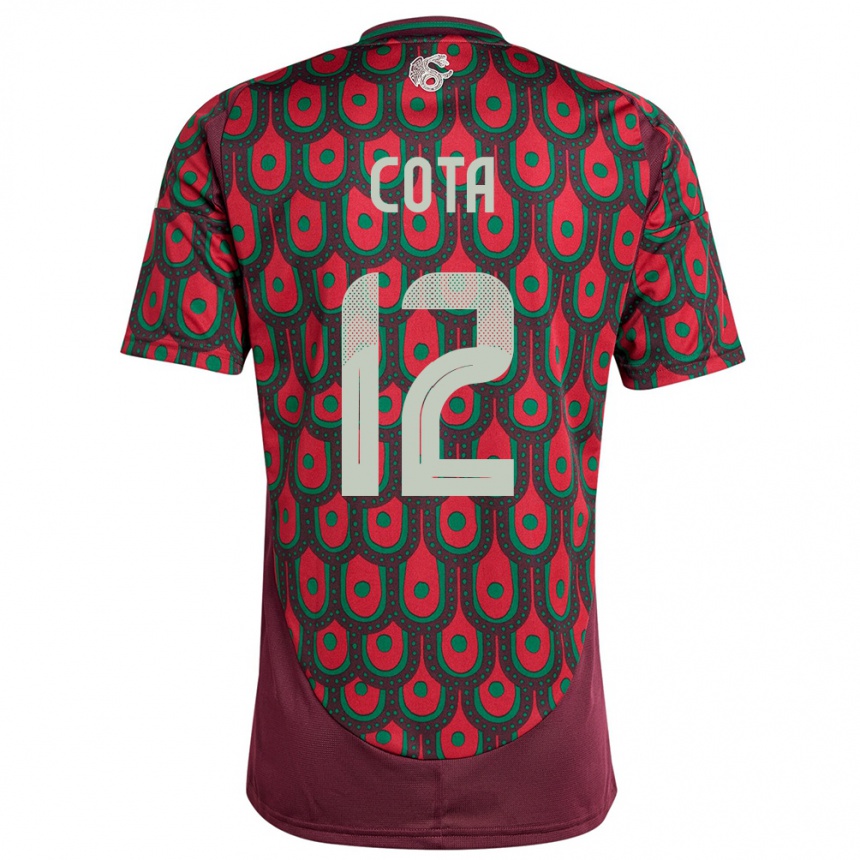 キッズフットボールメキシコロドルフォ・コタ#12マルーンホームシャツ24-26ジャージーユニフォーム