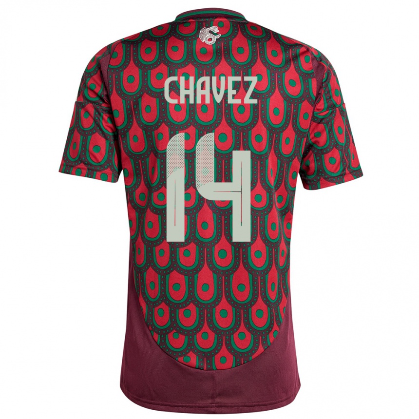 キッズフットボールメキシコルイス・チャベス#14マルーンホームシャツ24-26ジャージーユニフォーム