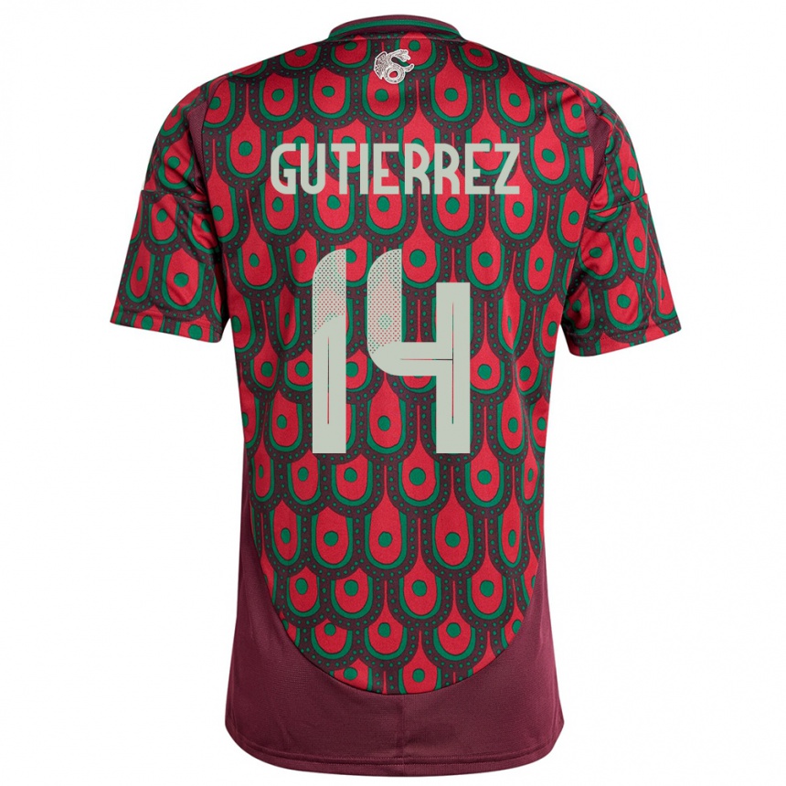 キッズフットボールメキシコエリック・グティエレス#14マルーンホームシャツ24-26ジャージーユニフォーム