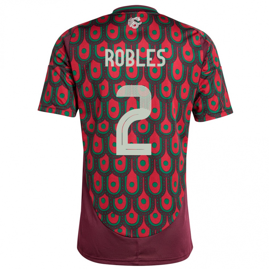 キッズフットボールメキシコケンティ・ロブレス#2マルーンホームシャツ24-26ジャージーユニフォーム