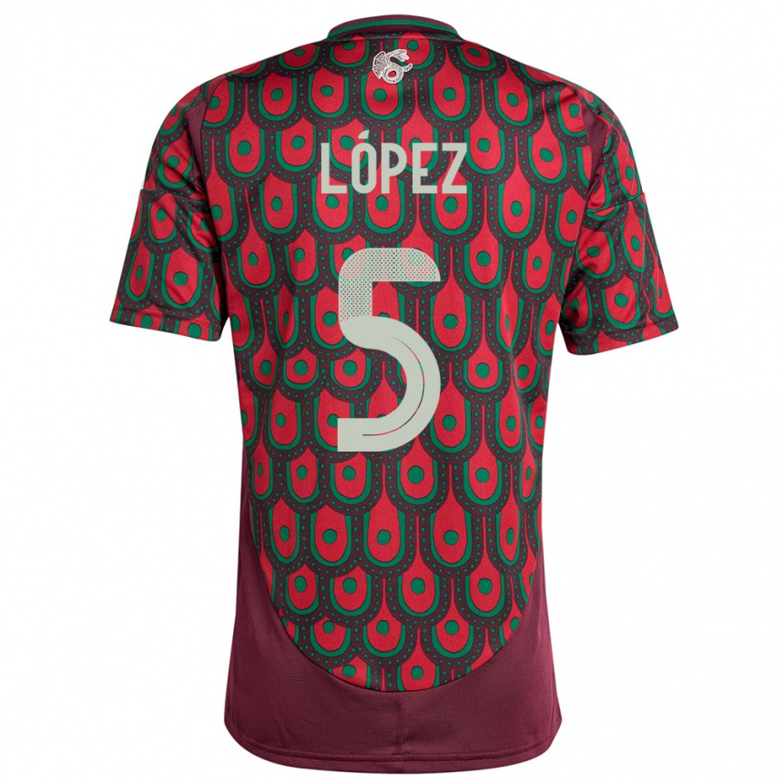 キッズフットボールメキシコヒメナ・ロペス#5マルーンホームシャツ24-26ジャージーユニフォーム