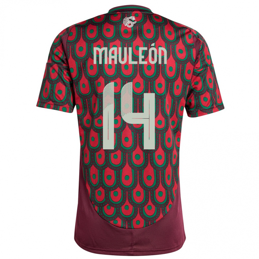 キッズフットボールメキシコナタリア・モーレオン#14マルーンホームシャツ24-26ジャージーユニフォーム