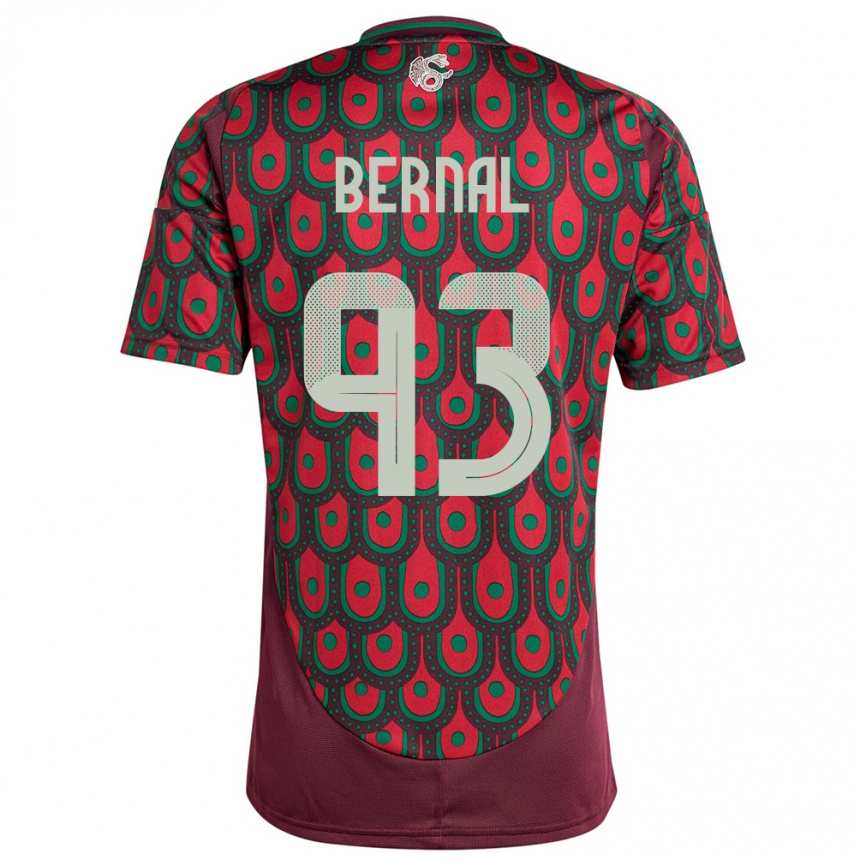 キッズフットボールメキシコレベッカ・ベルナル#93マルーンホームシャツ24-26ジャージーユニフォーム