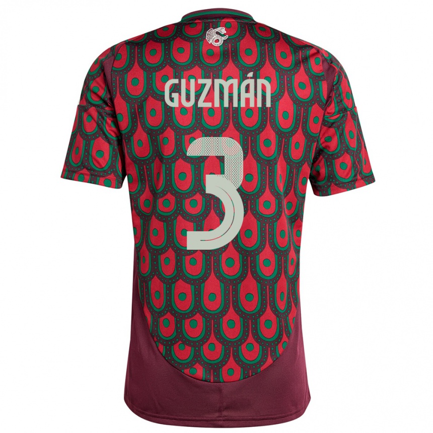 キッズフットボールメキシコビクトル・グスマン#3マルーンホームシャツ24-26ジャージーユニフォーム