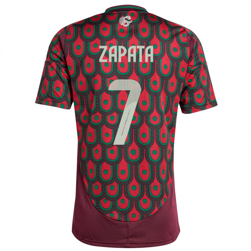 キッズフットボールメキシコエンジェル・ザパタ#7マルーンホームシャツ24-26ジャージーユニフォーム