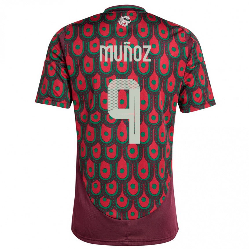 キッズフットボールメキシコサンティアゴ・ムニョス#9マルーンホームシャツ24-26ジャージーユニフォーム