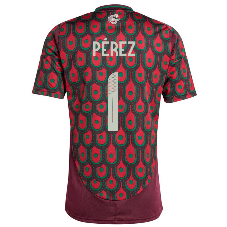 キッズフットボールメキシコエミリアーノ・ペレス#1マルーンホームシャツ24-26ジャージーユニフォーム