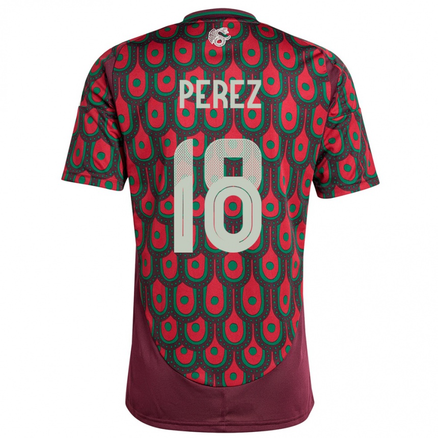 キッズフットボールメキシコジョナサン・ペレス#18マルーンホームシャツ24-26ジャージーユニフォーム