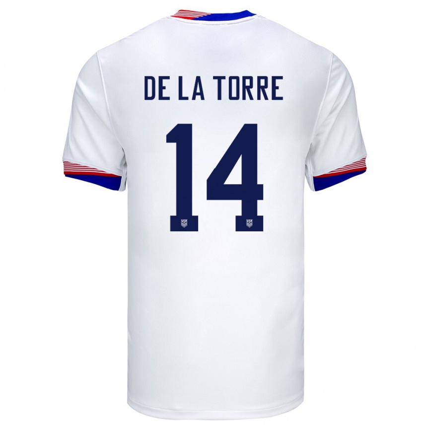 キッズフットボールアメリカ合衆国ルカ・デ・ラ・ト#14白ホームシャツ24-26ジャージーユニフォーム