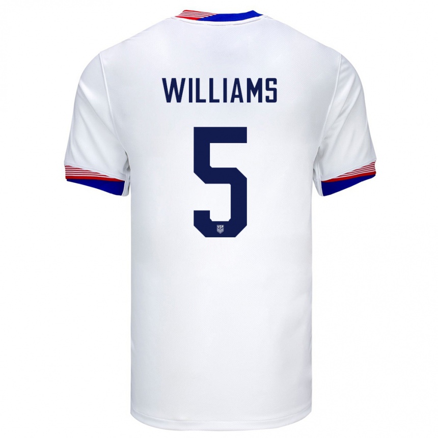 キッズフットボールアメリカ合衆国トーマス・ウィリアムス#5白ホームシャツ24-26ジャージーユニフォーム