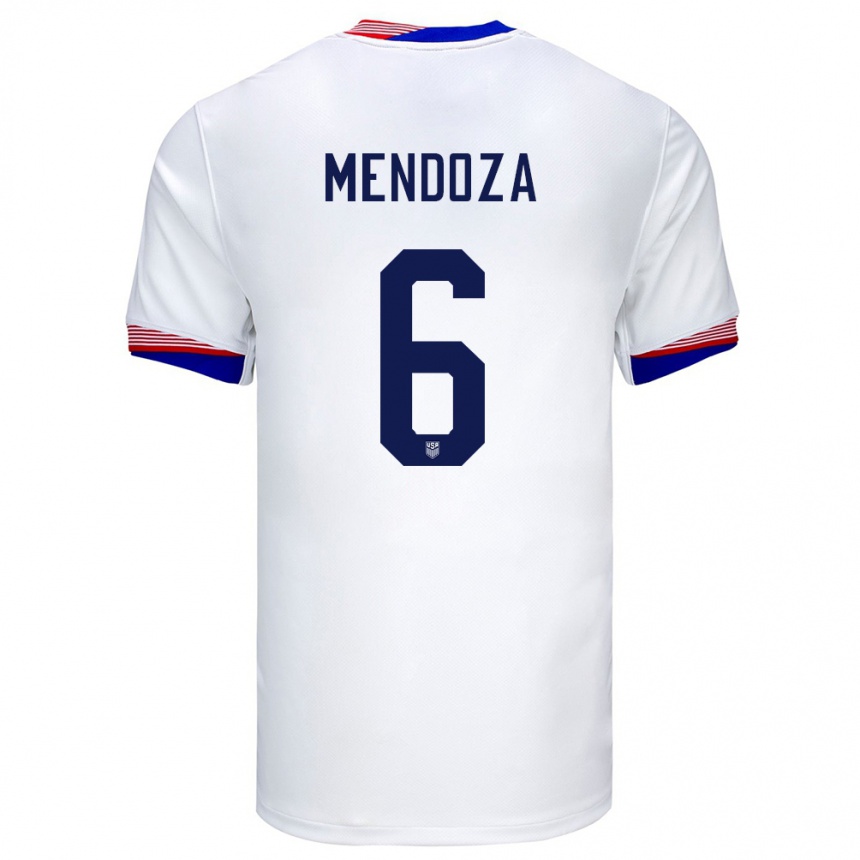 キッズフットボールアメリカ合衆国エドウィン・メンドーサ#6白ホームシャツ24-26ジャージーユニフォーム