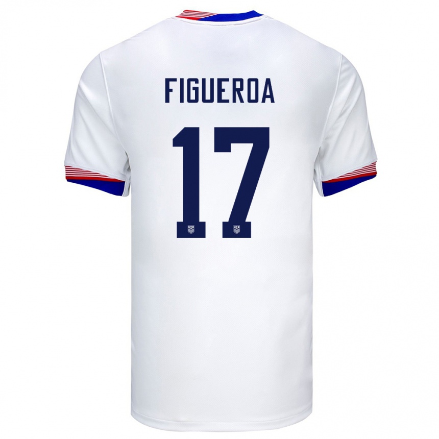 キッズフットボールアメリカ合衆国キーロル・フィゲロア#17白ホームシャツ24-26ジャージーユニフォーム