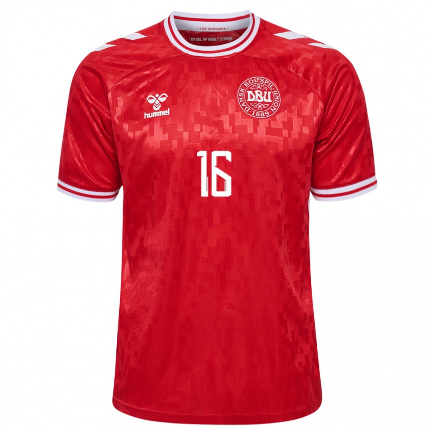 キッズフットボールデンマークフィリップ・ヨルゲンセン#16赤ホームシャツ24-26ジャージーユニフォーム