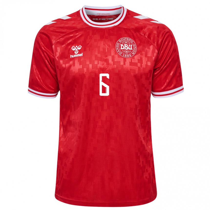 キッズフットボールデンマークオスカー・フラウロ#6赤ホームシャツ24-26ジャージーユニフォーム