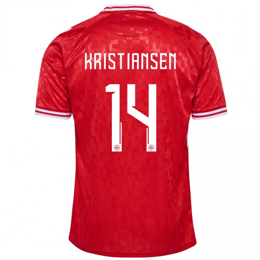 キッズフットボールデンマーククリスチャンセン・ビクター#14赤ホームシャツ24-26ジャージーユニフォーム