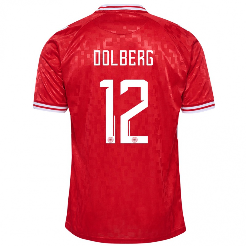 キッズフットボールデンマークカスパー・ドルベリ#12赤ホームシャツ24-26ジャージーユニフォーム