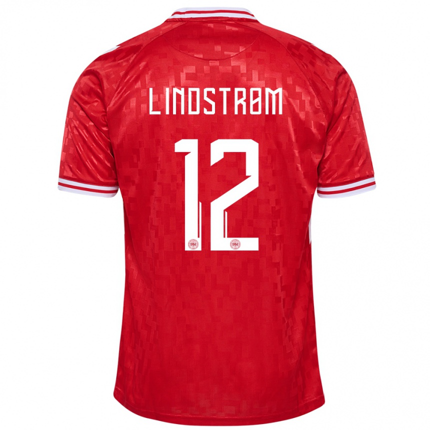キッズフットボールデンマークイェスパー・リンドストロム #12赤ホームシャツ24-26ジャージーユニフォーム