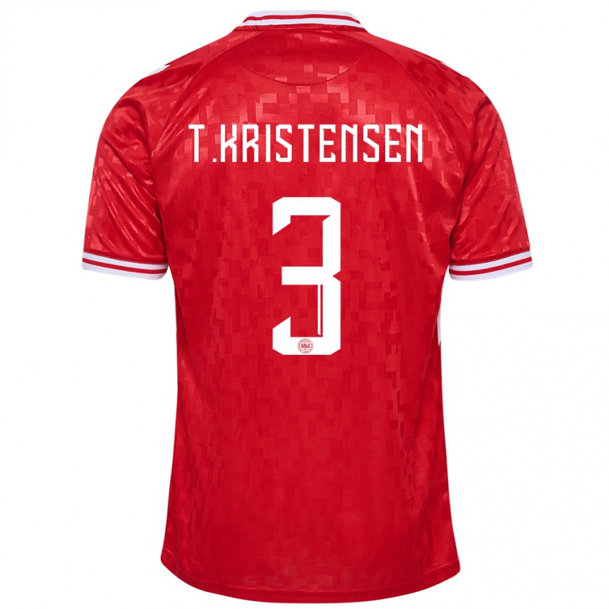 キッズフットボールデンマークトーマス・クリステンセン#3赤ホームシャツ24-26ジャージーユニフォーム