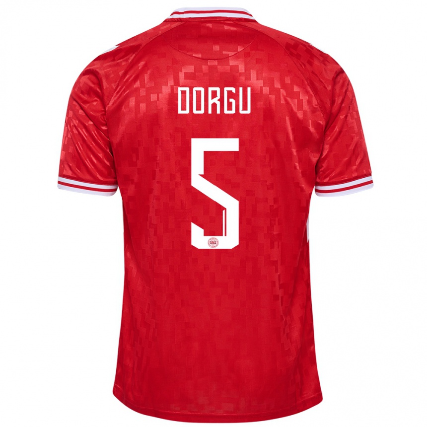 キッズフットボールデンマークパトリック・ドルグ#5赤ホームシャツ24-26ジャージーユニフォーム