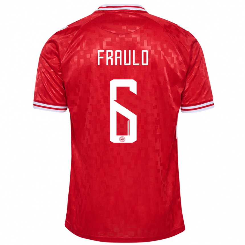 キッズフットボールデンマークオスカー・フラウロ#6赤ホームシャツ24-26ジャージーユニフォーム
