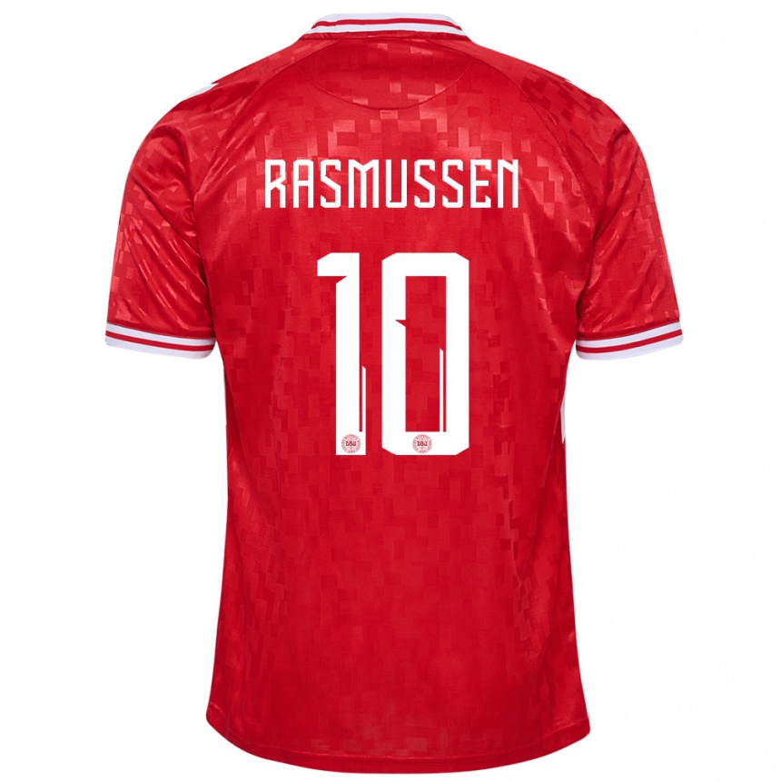 キッズフットボールデンマーククリスチャン・ラスムッセン#10赤ホームシャツ24-26ジャージーユニフォーム