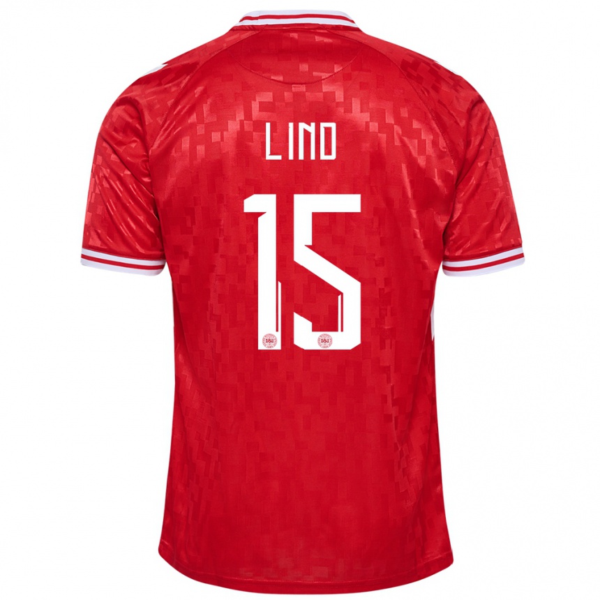 キッズフットボールデンマークヴィクトー・リンド#15赤ホームシャツ24-26ジャージーユニフォーム