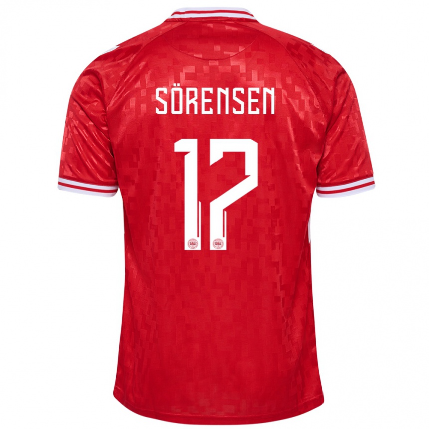 キッズフットボールデンマークオリバー・ソレンセン・ジェンセン#17赤ホームシャツ24-26ジャージーユニフォーム