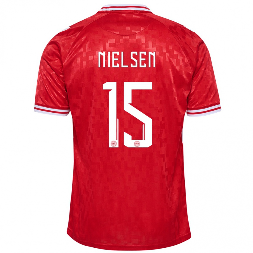 キッズフットボールデンマークヴィラズ・ニールセン#15赤ホームシャツ24-26ジャージーユニフォーム
