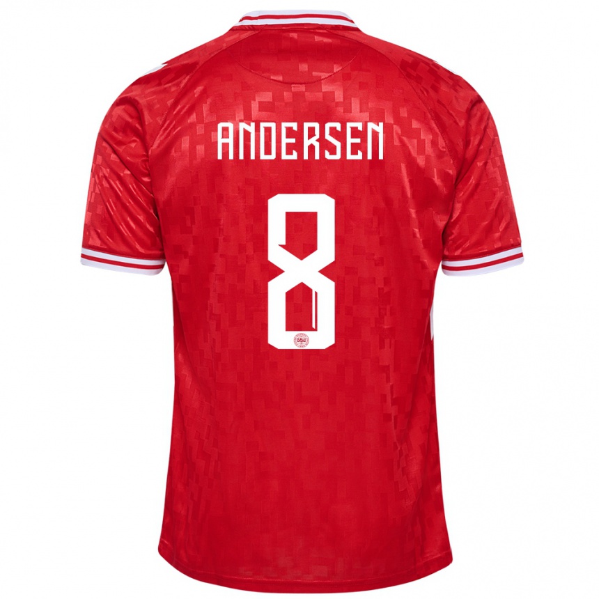 キッズフットボールデンマークサイラス・アンデルセン#8赤ホームシャツ24-26ジャージーユニフォーム