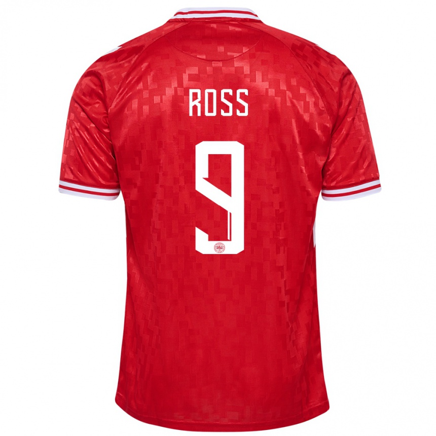 キッズフットボールデンマークオリバー・ロス#9赤ホームシャツ24-26ジャージーユニフォーム