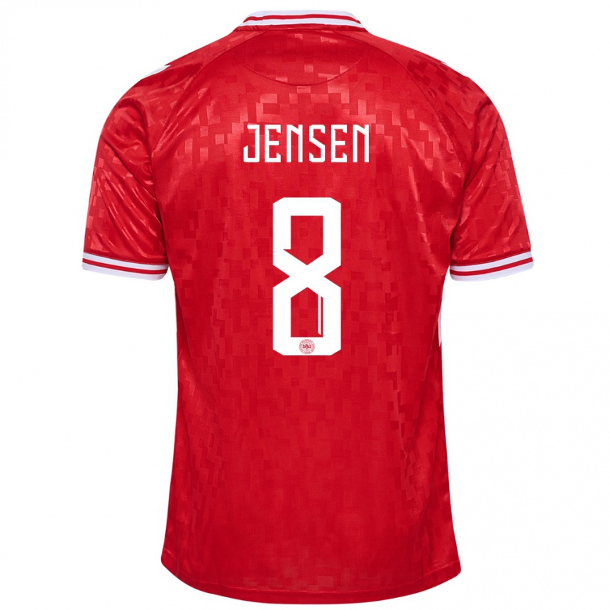 キッズフットボールデンマークトビアス・ランド・ジェンセン#8赤ホームシャツ24-26ジャージーユニフォーム