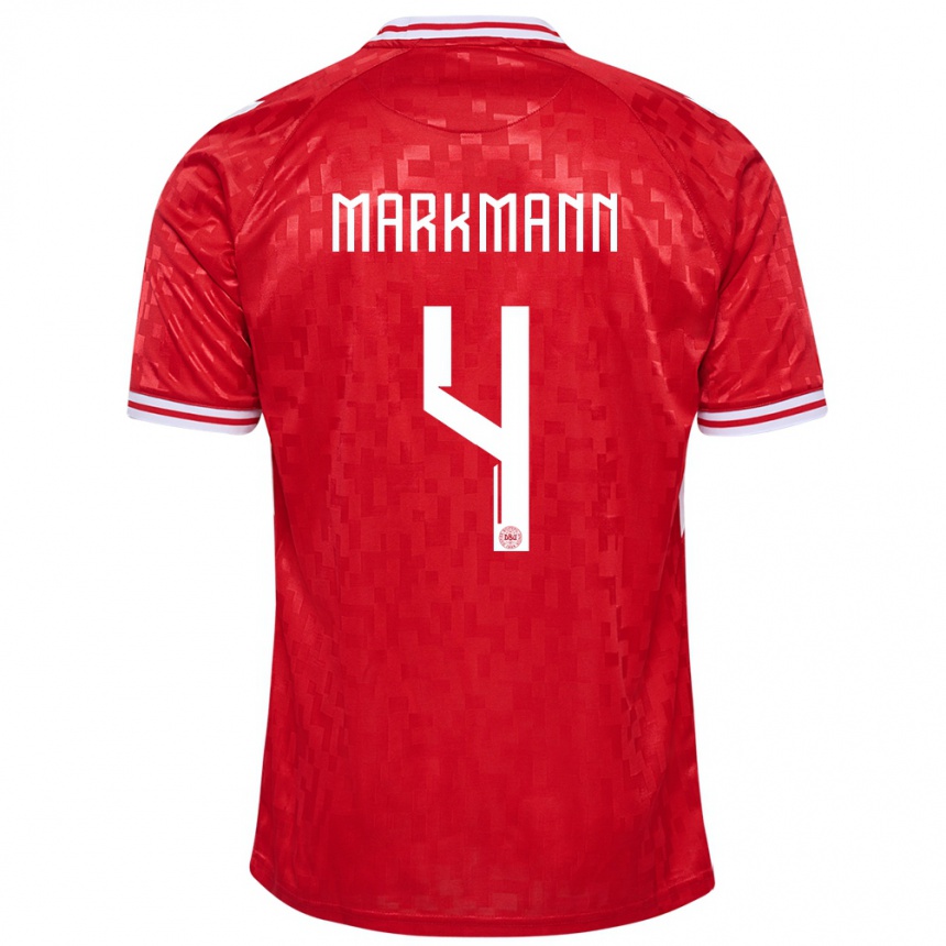 キッズフットボールデンマークノア・ヘッセルンド・マークマン #4赤ホームシャツ24-26ジャージーユニフォーム