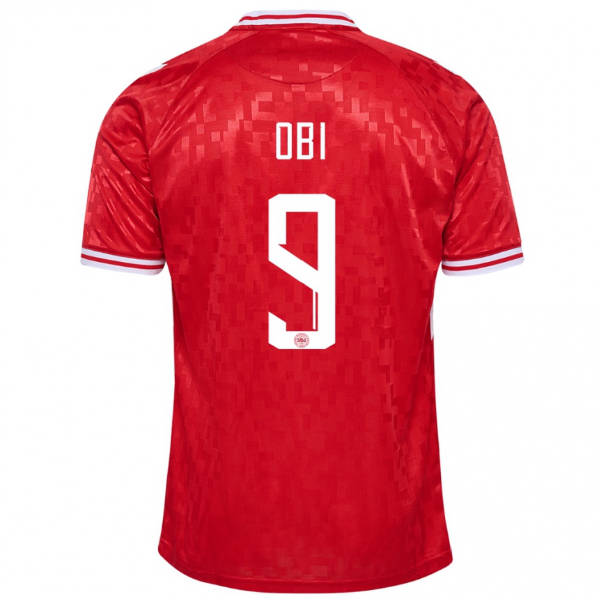 キッズフットボールデンマークチド・オビ#9赤ホームシャツ24-26ジャージーユニフォーム