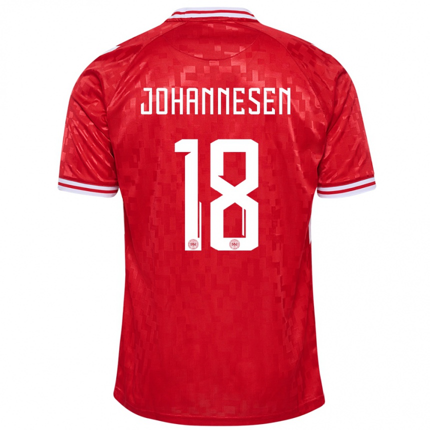 キッズフットボールデンマークソフス・ヨハネセン#18赤ホームシャツ24-26ジャージーユニフォーム