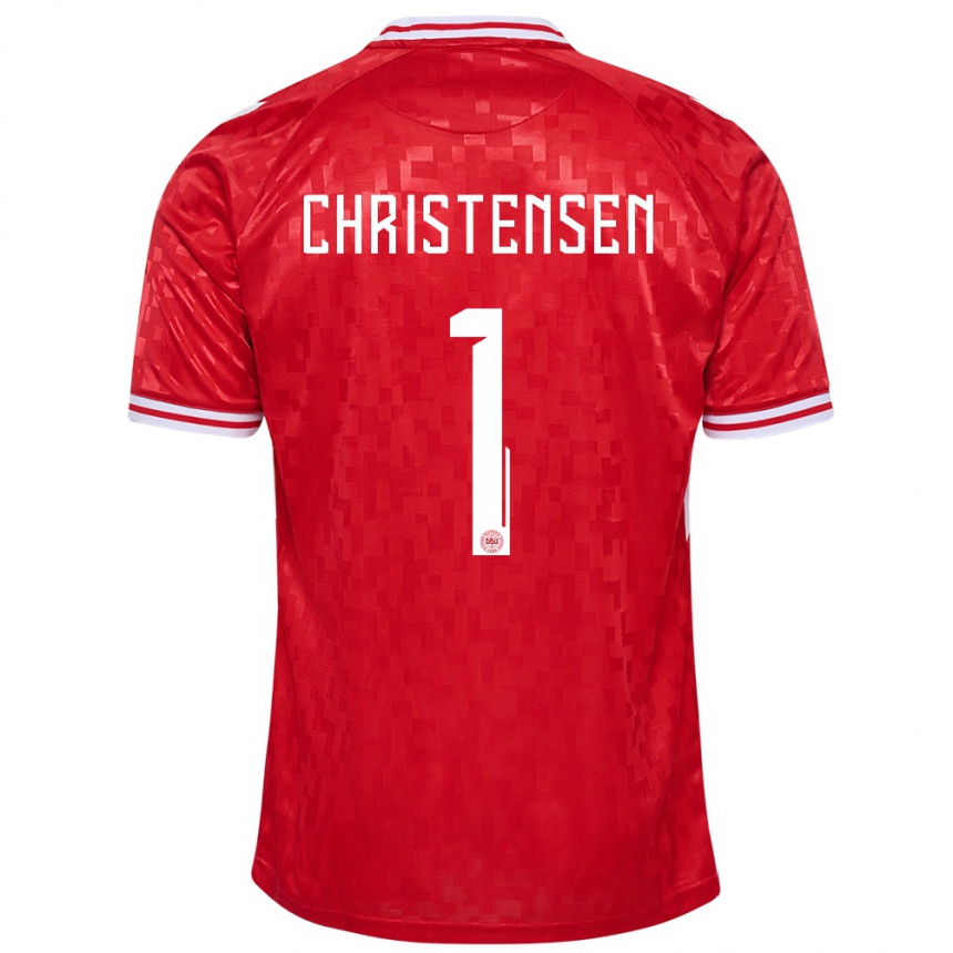 キッズフットボールデンマークレネ・クリステンセン#1赤ホームシャツ24-26ジャージーユニフォーム