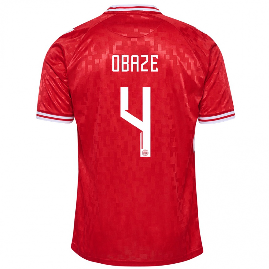 キッズフットボールデンマークイザベラ・オバゼ#4赤ホームシャツ24-26ジャージーユニフォーム
