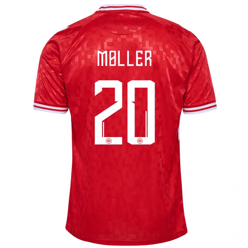 キッズフットボールデンマークキャロライン・モーラー#20赤ホームシャツ24-26ジャージーユニフォーム