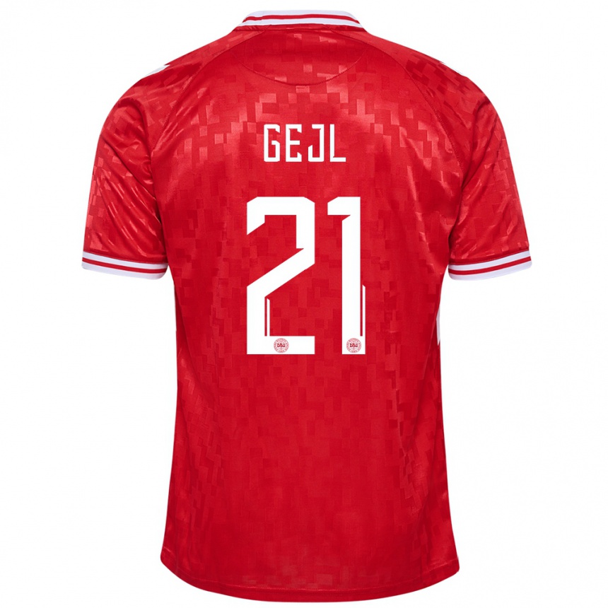 キッズフットボールデンマークミッレ・ゲイル#21赤ホームシャツ24-26ジャージーユニフォーム