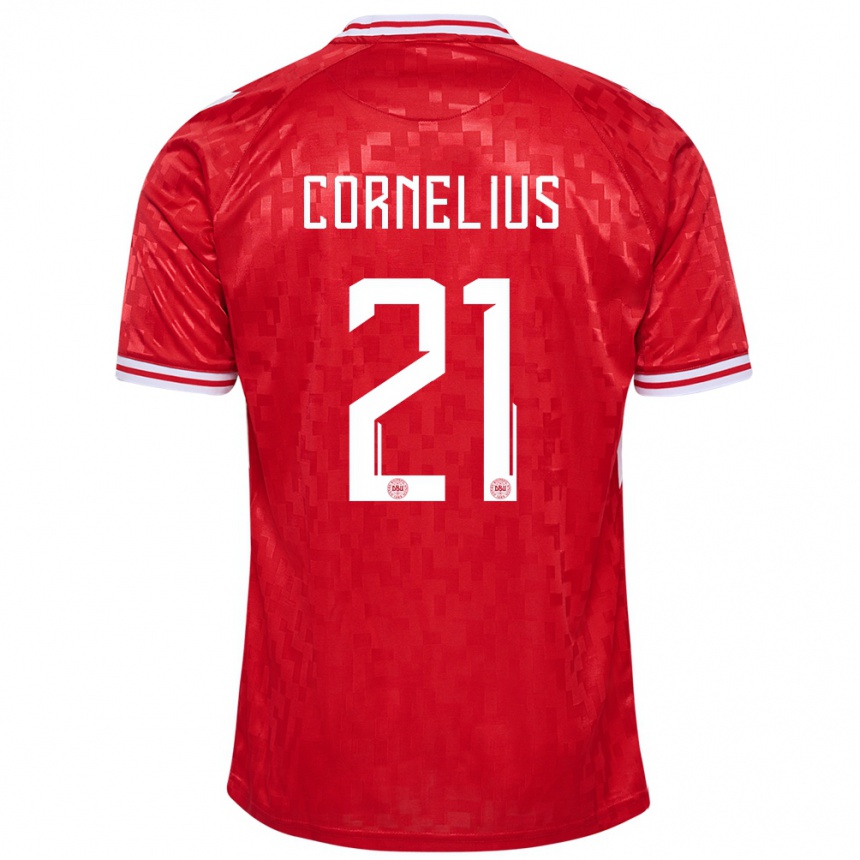 キッズフットボールデンマークアンドレアス・コルネリウス#21赤ホームシャツ24-26ジャージーユニフォーム