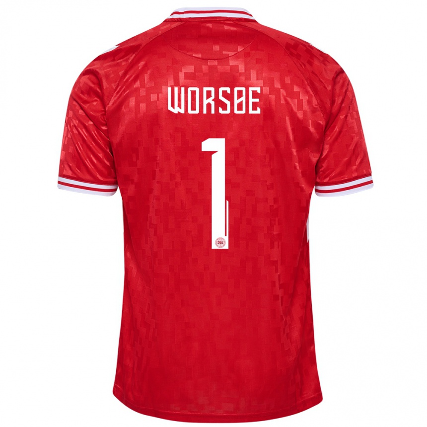 キッズフットボールデンマークローラ・ワーソー#1赤ホームシャツ24-26ジャージーユニフォーム